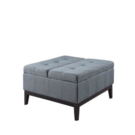 36"Slate Blue and Black Ottoman with Hidden Storage