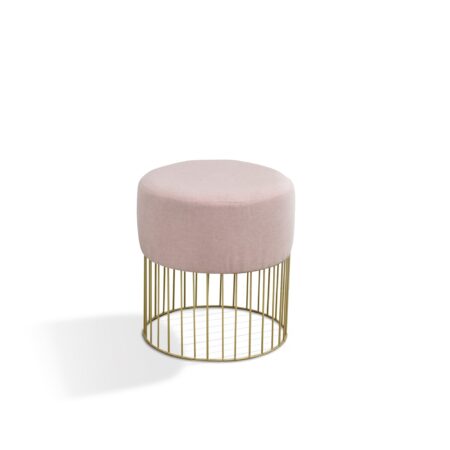 Pink Upholstered Fabric and Gold Cylindrical Stool, 18 - inches