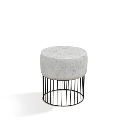 Grey Marble Faux Leather and Gold Cylindrical Stool, 18 - inches