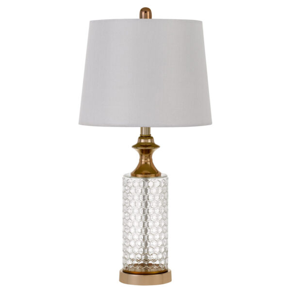 Set of Two, Glass Honeycomb and Rose Gold Table Lamps, 27 - inches