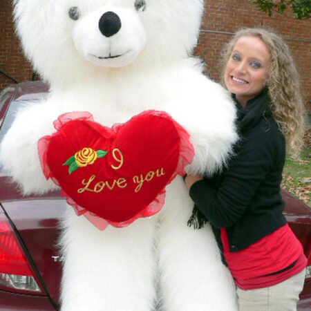 Giant White Teddy Bear with I Love You Heart Soft, 6 feet Tall