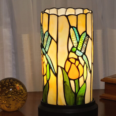 11" Tiffany Style Dragonfly Floral Accent Table Lamp